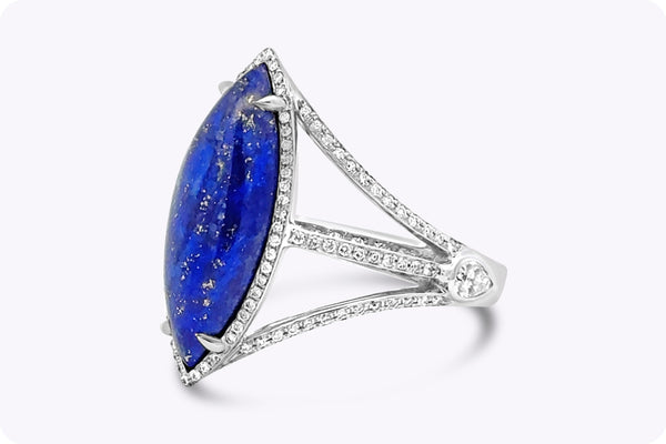 4.95 Carats Marquise Cut Lapis Lazuli & Diamond Fashion Ring in White Gold