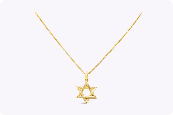 Star of David Pendant Necklace & Wheat Chain in Yellow Gold