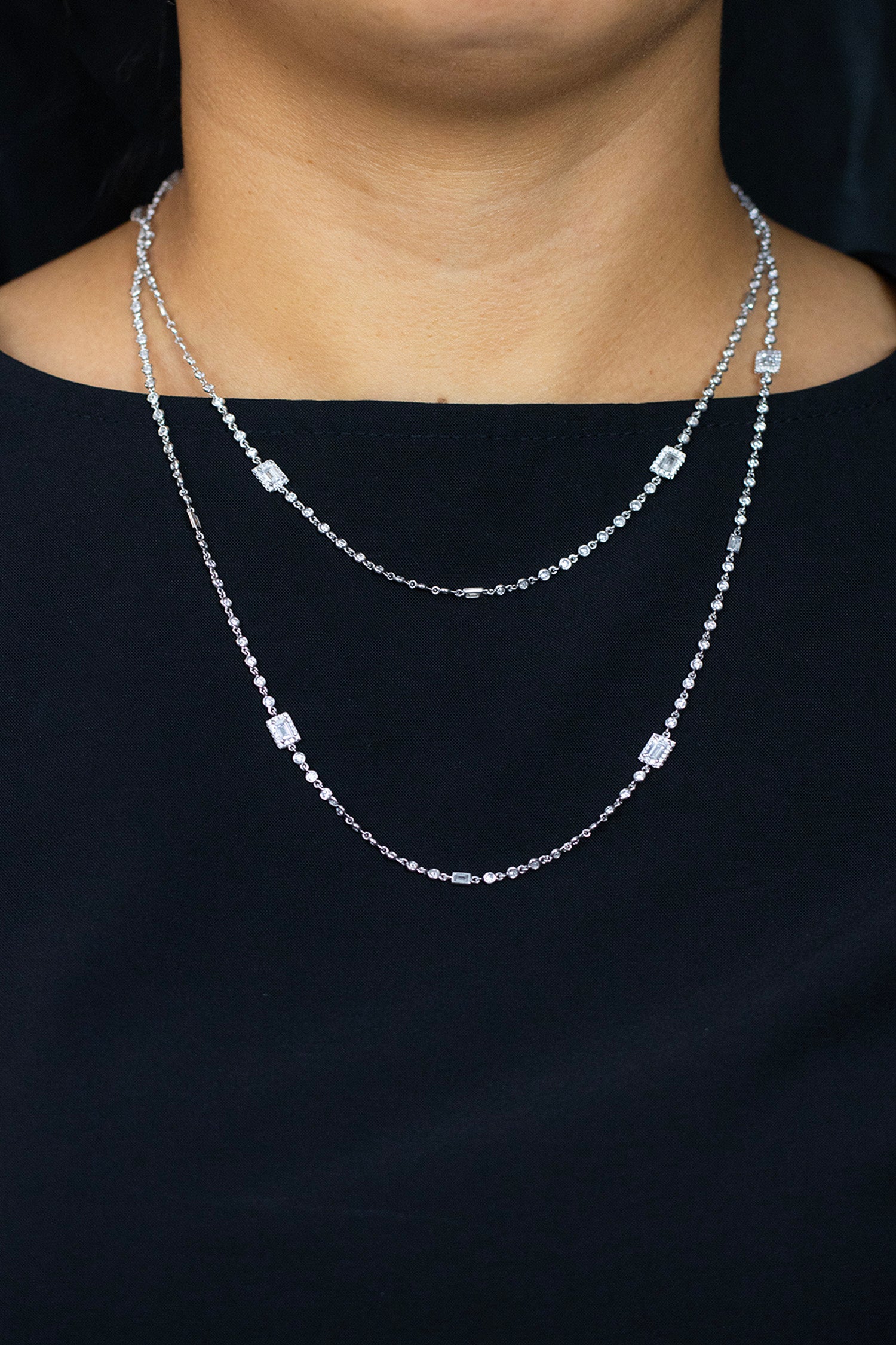 6.54 Carats Total Mixed-Cut Diamonds by the Yard Necklace in White Gold