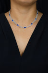 7.98 Carats Total Cushion Cut Sapphire & Diamond Necklace in White Gold