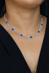 7.98 Carats Total Cushion Cut Sapphire & Diamond Tennis Line Necklace in White Gold