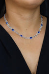 11.10 Carats Total Cushion Cut Sapphire & Round Diamond Necklace in White Gold