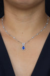 2.98 Carats Total Pear Shape Sapphire & Mixed-Cut Diamond Pendant Necklace in White Gold