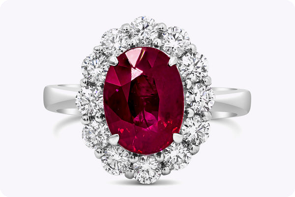 GIA Certified 3.00 Carats Oval Cut Burmese Ruby & Diamond Halo Engagement Ring in White Gold