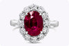 3.00 Carat Oval Cut Ruby and Diamond Halo Engagement Ring in White Gold