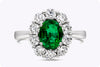 1.12 Carat Oval Cut Green Emerald and Diamond Halo Engagement Ring in White Gold