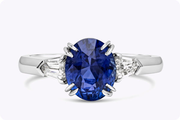 GIA Certified 2.38 Carats No-Heat Blue Sapphire & Diamond Three-Stone Engagement Ring in Platinum