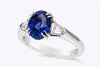 GIA Certified 2.38 Carats No-Heat Blue Sapphire and Diamond Three-Stone Engagement Ring in Platinum