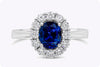 1.60 Carats Oval Cut Blue Sapphire & Diamond Halo Engagement Ring in White Gold