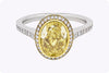 GIA Certified 4.00 Carats Oval Cut Yellow Diamond Halo Engagement Ring in Yellow Gold & Platinum