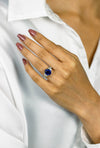 GIA Certified 5.28 Carats Oval Cut Blue Sapphire & Diamond Three-Stone Engagement Ring in Yellow Gold & Platinum