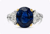 GIA Certified 5.28 Carats Oval Cut Blue Sapphire & Diamond Three-Stone Engagement Ring in Yellow Gold & Platinum