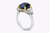 GIA Certified 5.28 Carats Oval Cut Blue Sapphire & Diamond Three-Stone Engagement Ring in Yellow Gold & Platinum