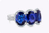 6.07 Carats Total Oval Cut Sapphire & Diamond Three-Stone Cocktail Ring in White Gold