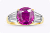 4.95 Carats Oval Cut Purple Pink Sapphire Three-Stone Engagement Ring in Yellow Gold & Platinum