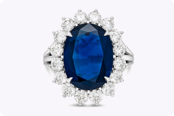 7.71 Carats Total Oval Cut Blue Sapphire & Diamond Cocktail Ring in White Gold