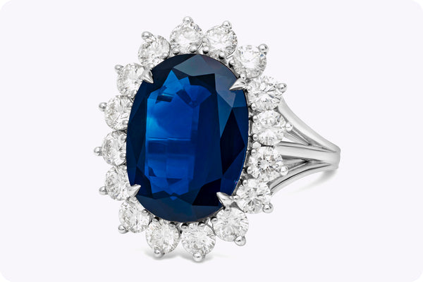 7.71 Carats Total Oval Cut Blue Sapphire & Diamond Cocktail Ring in White Gold