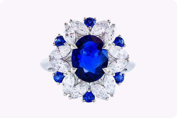 GRS Certified 2.45 Carat Oval Cut Blue Sapphire and Diamond Cocktail Ring in White Gold
