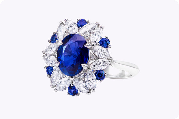 GRS Certified 2.45 Carat Oval Cut Blue Sapphire and Diamond Cocktail Ring in White Gold