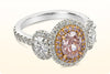 GIA Certified 1.0 Carats Oval Intense Pink Diamond Three-Stone Halo Engagement Ring in Platinum