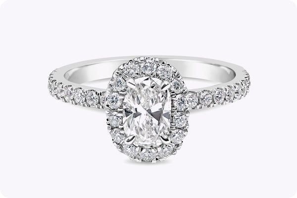 0.60 Carat Oval Cut Diamond Halo Engagement Ring in Platinum