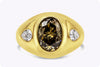 GIA Certified 3.01 Oval Cut Fancy Dark Yellow Brown Diamond Gypsy Style Fashion Ring in Yellow Gold