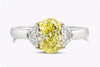 GIA Certified 1.50 Carats Oval Cut Intense Yellow Diamond Three-Stone Engagement Ring in Platinum