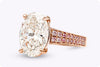 GIA Certified 5.04 Carats Oval Cut Diamond & Pink Side Stones Engagement Ring in Rose Gold