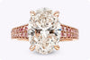 GIA Certified 5.04 Carats Oval Cut Diamond & Pink Side Stones Engagement Ring in Rose Gold