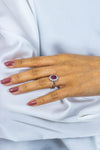1.50 Carats Oval Cut Ruby & Diamond Floral Engagement Ring in White Gold