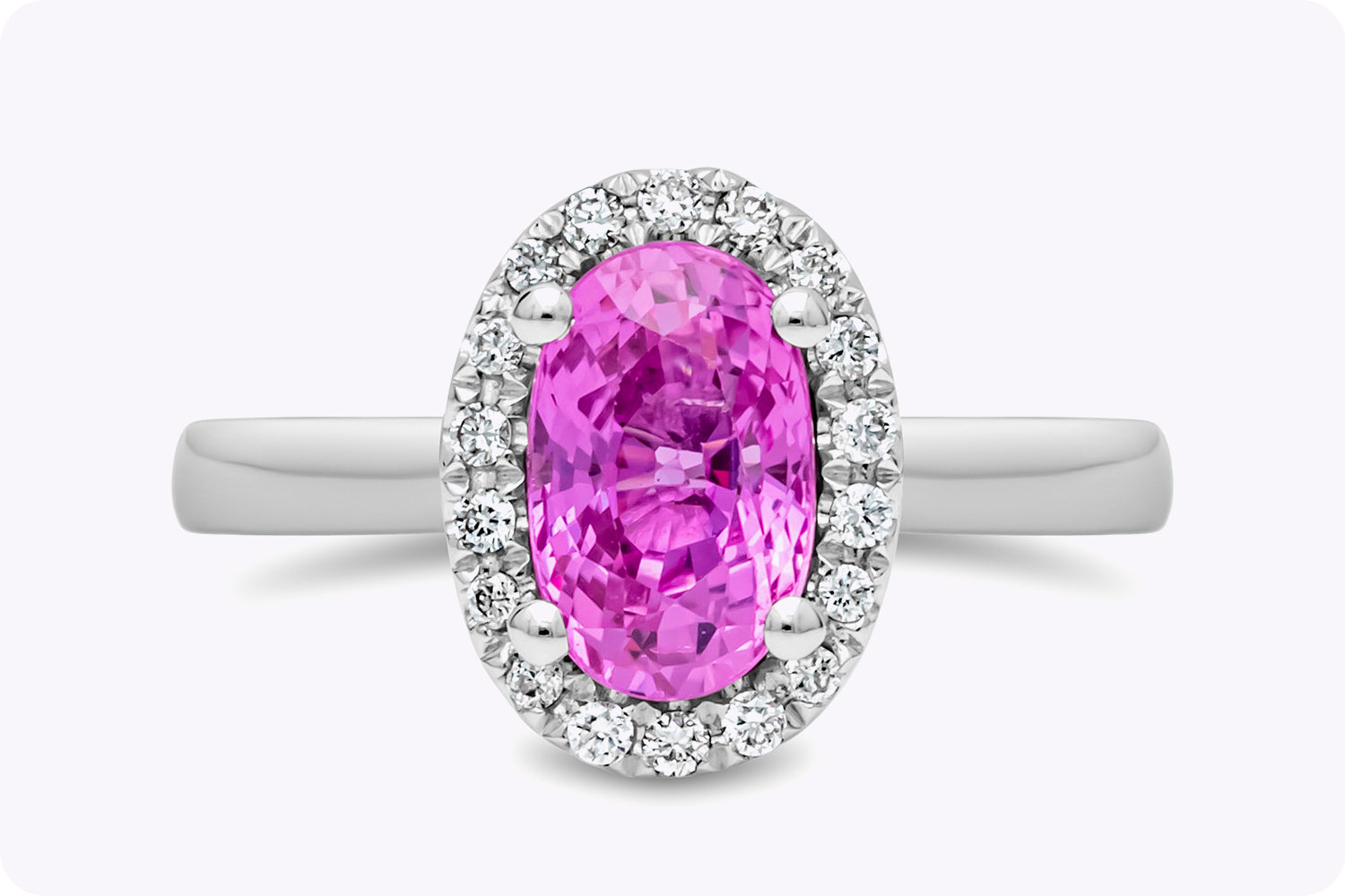 1.95 Carats Oval Cut Pink Sapphire & Diamond Halo Engagement Ring in White Gold