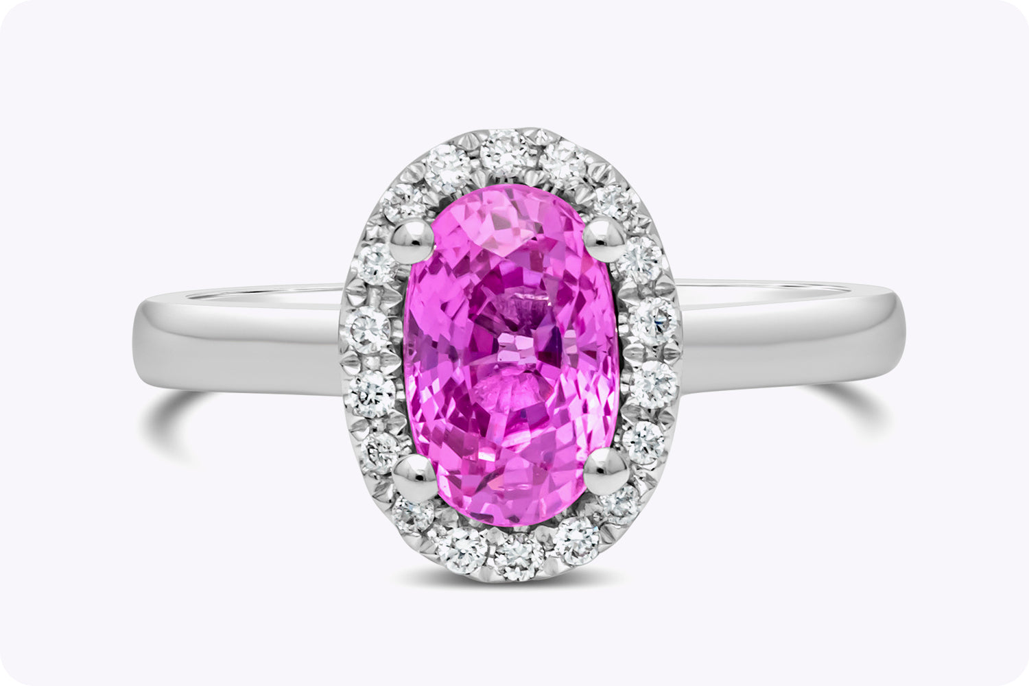 1.95 Carats Oval Cut Pink Sapphire & Diamond Halo Engagement Ring in White Gold