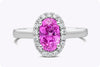 1.95 Carats Oval Cut Pink Sapphire & Diamond Halo Engagement Ring in White Gold