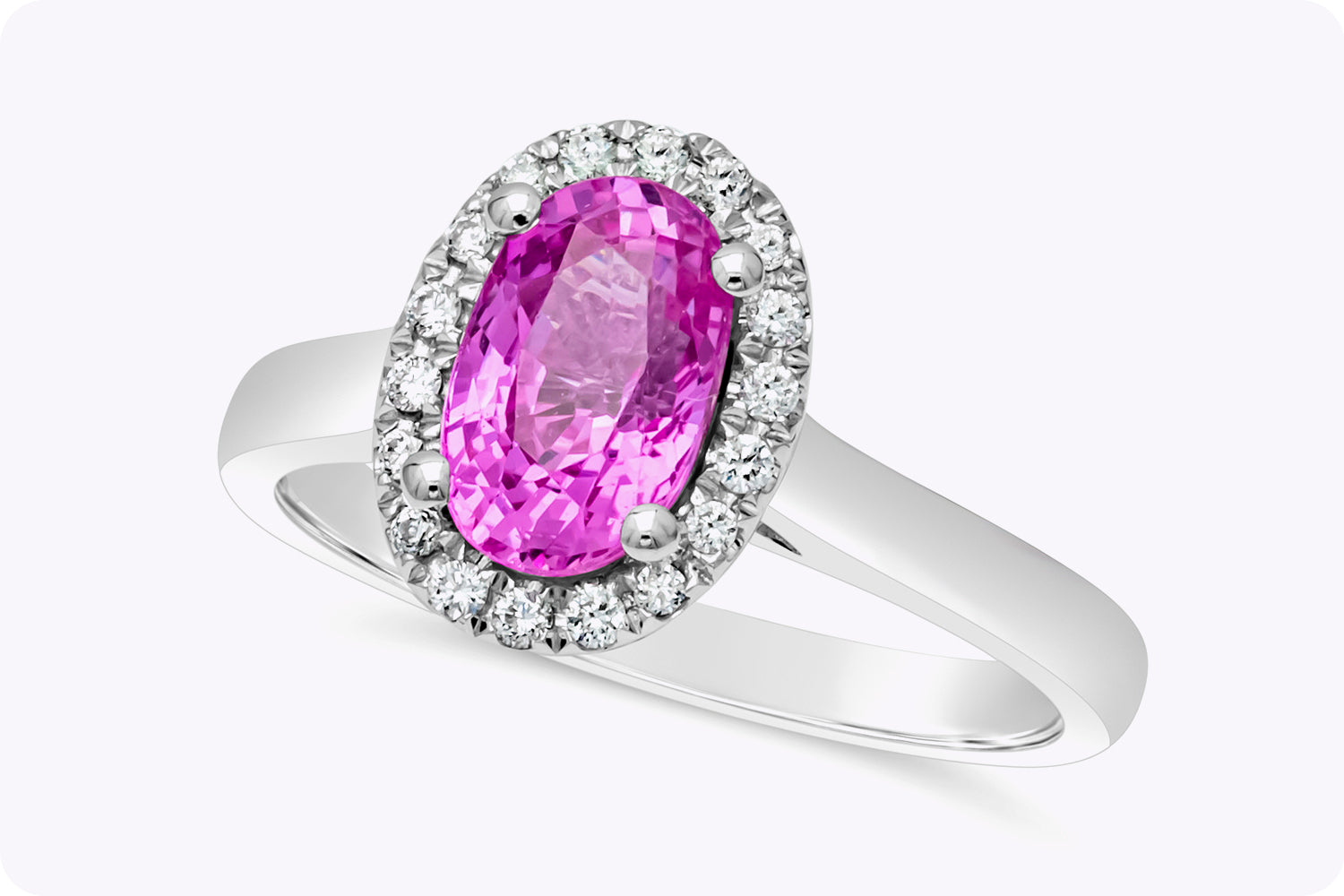 1.95 Carats Oval Cut Pink Sapphire & Diamond Halo Engagement Ring in White Gold