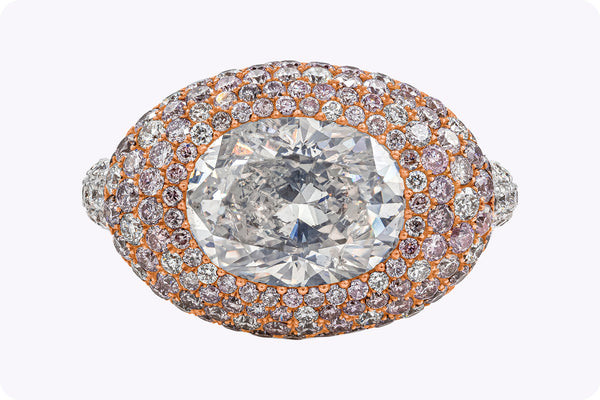 GIA Certified 4.02 Carats Oval Cut Diamond Dome Cocktail Ring in Rose Gold & Platinum