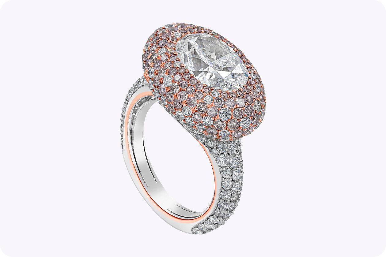 GIA Certified 4.02 Carats Oval Cut Diamond Dome Cocktail Ring in Rose Gold & Platinum