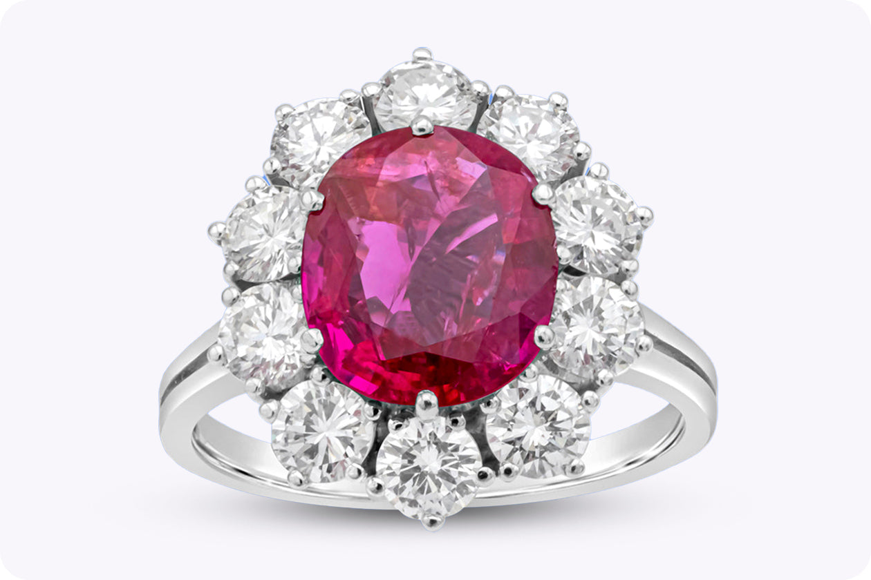 Vintage 2.79 Carats No Heat Burmese Ruby & Diamond Halo Engagement Ring in White Gold