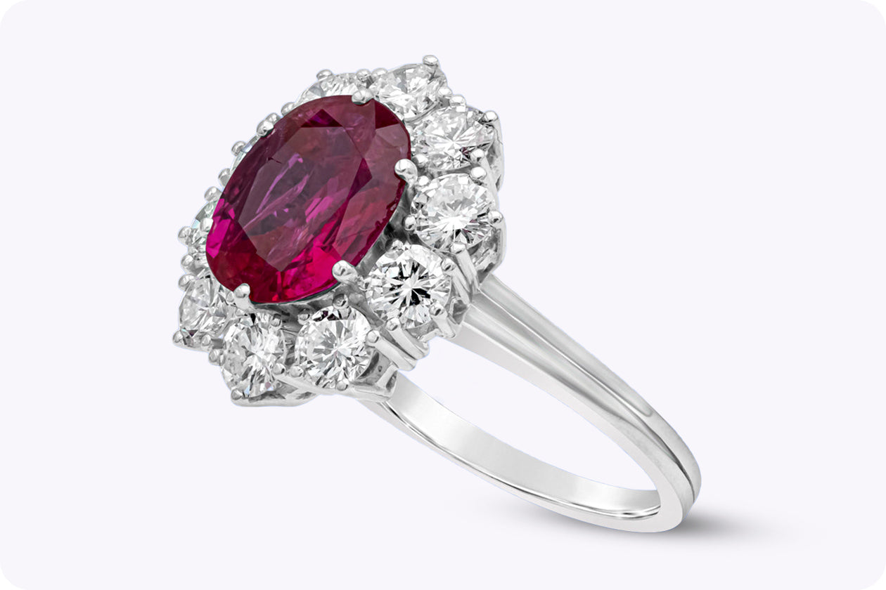 Vintage 2.79 Carats No Heat Burmese Ruby & Diamond Halo Engagement Ring in White Gold