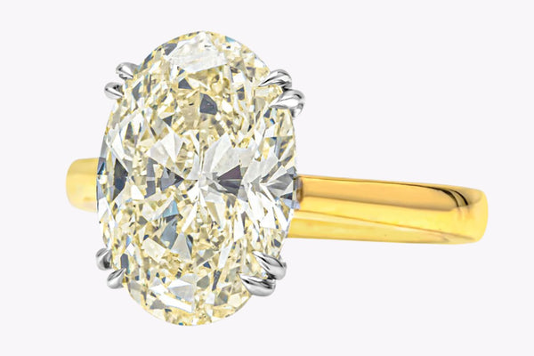 GIA Certified 5.47 Carats Oval Cut Diamond Solitaire Engagement Ring in Yellow Gold & Platinum