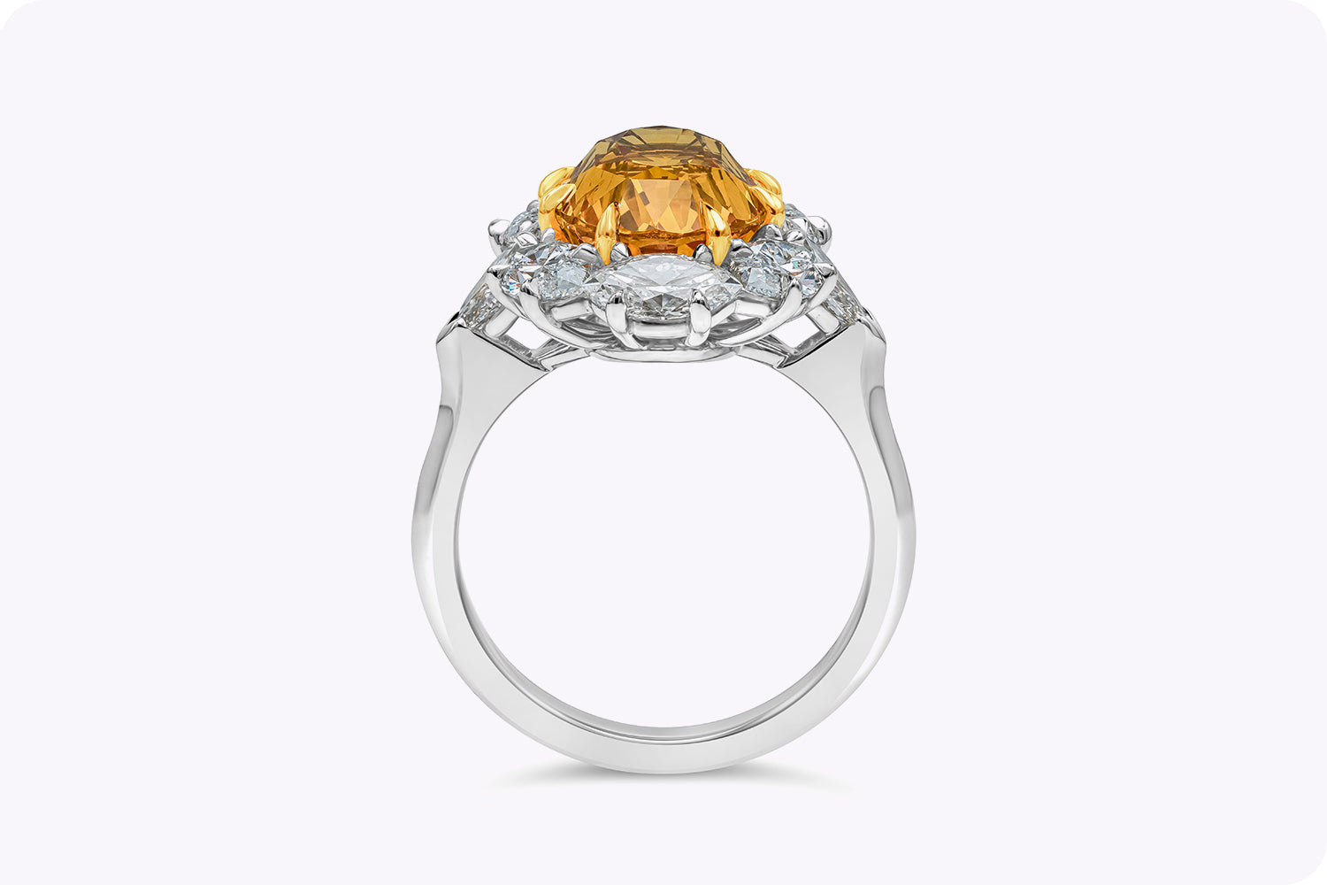 GIA Certified 6.64 Carats Oval Cut Orange Sapphire & Diamond Halo Ring in Platinum