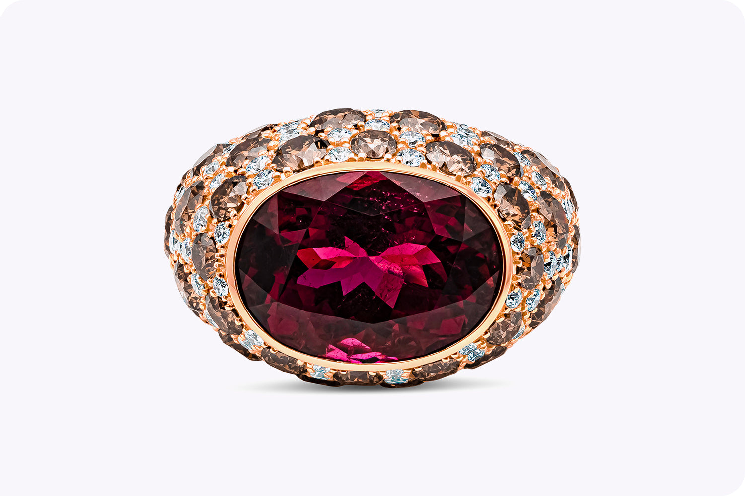 11.79 Carats Oval Cut Rubellite Tourmaline Dome Fashion Ring in Rose Gold