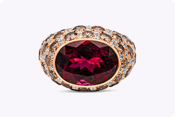 11.79 Carats Oval Cut Rubellite Tourmaline Dome Fashion Ring in Rose Gold