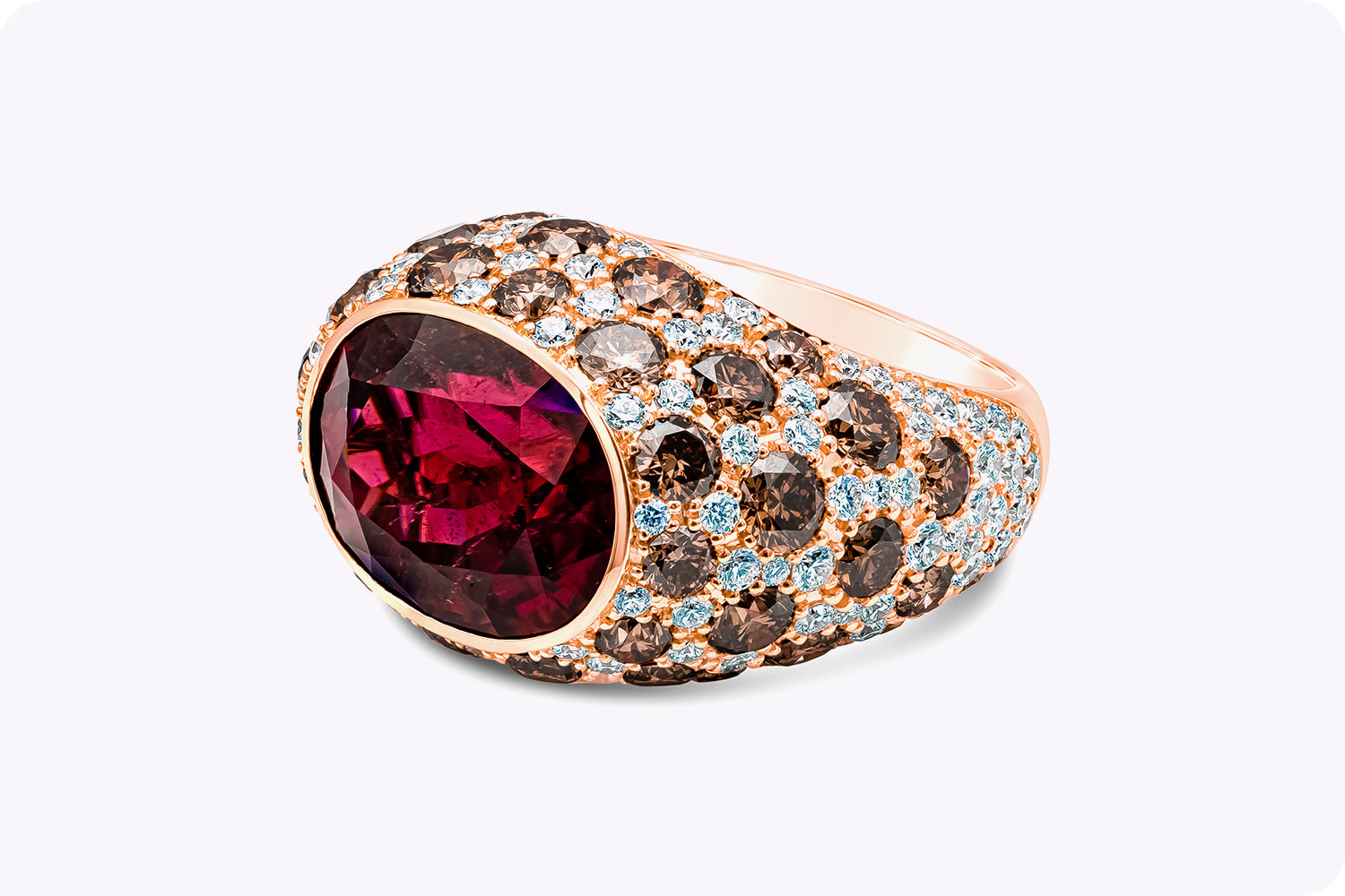 11.79 Carats Oval Cut Rubellite Tourmaline Dome Fashion Ring in Rose Gold