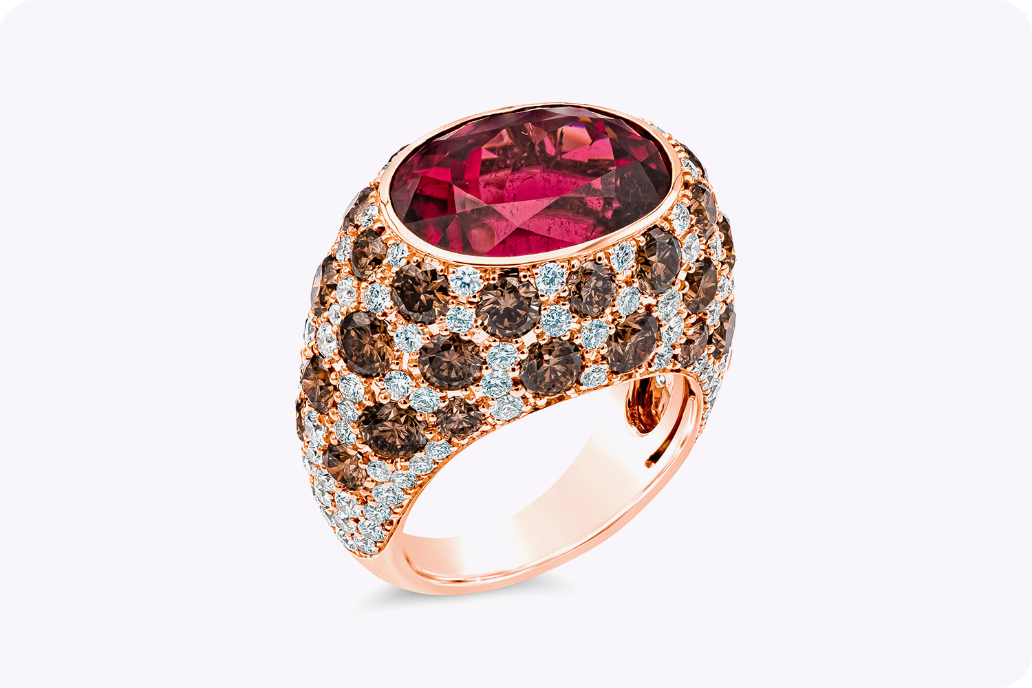 11.79 Carats Oval Cut Rubellite Tourmaline Dome Fashion Ring in Rose Gold