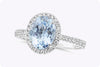 1.69 Carats Oval Cut Blue Aquamarine & Diamond Halo Engagement Ring in White Gold