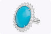 12.90 Carats Total Oval Cut Blue Turquoise Gemstone & Round Diamond Fashion Ring in Platinum