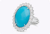 12.90 Carat Total Oval Cut Turquoise Gemstone Ring with Diamond Halo in Platinum