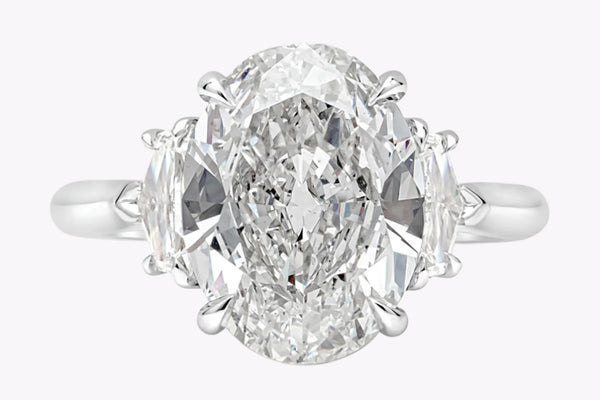 GIA Certified 3.54 Carats Oval Cut Diamond Three-Stone Engagement Ring in Platinum