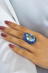 19.69 Carat Oval Cut Aquamarine 'Bonnet' Ring with Sapphire & Diamond in White Gold