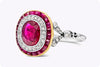 Antique 1.19 Carats Oval Cut Ruby & Diamond Double Halo Engagement Ring in Yellow Gold & Platinum